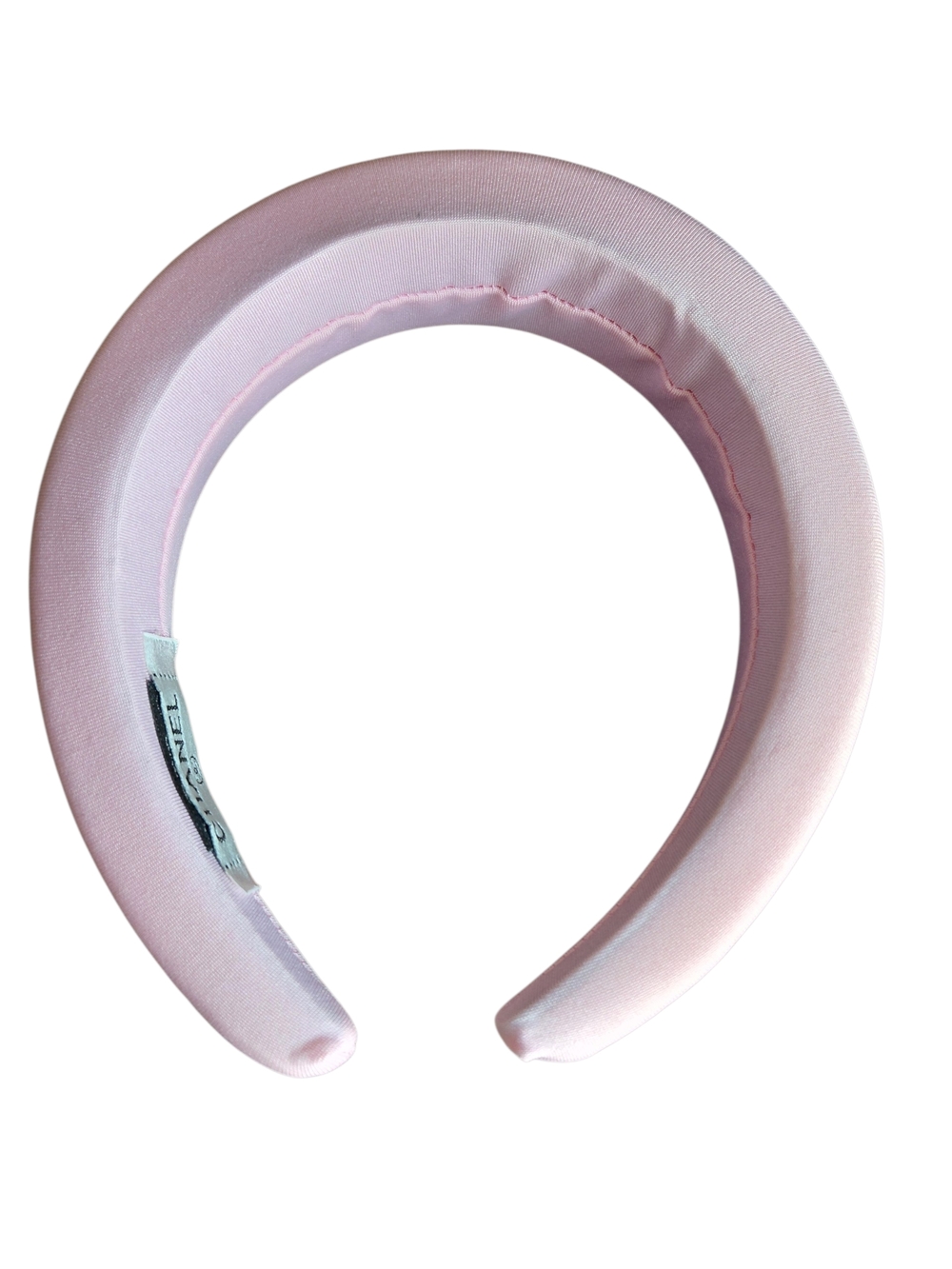 Pink Satin Padded Headband with Gold CC Accent - Picture 4 of 4